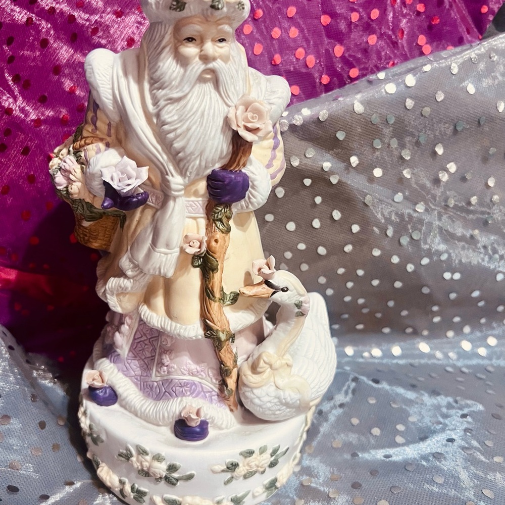 Vintage Ceramic Santa Claus Father Time Music Box